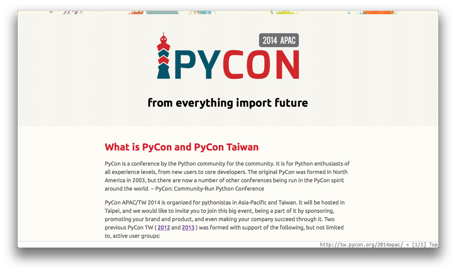 The snapshot of first web page of PyCon APAC 2014